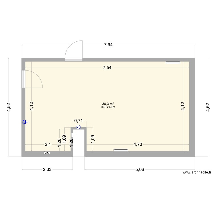 Cuisine v0.1. Plan de 1 pièce et 30 m2