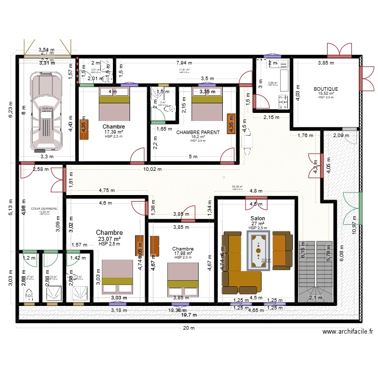 CHEIKH DIOP 2. Plan de 17 pièces et 278 m2
