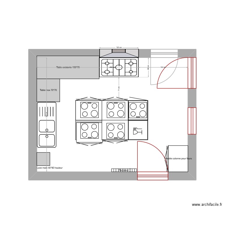 Cuisine_lieu de vie. Plan de 1 pièce et 16 m2