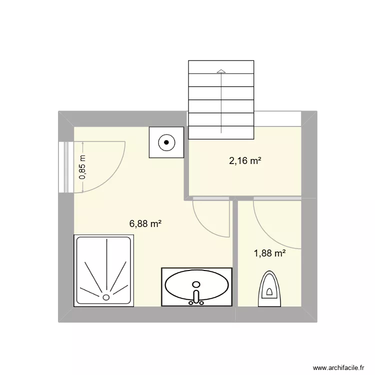 Salle de bain. Plan de 3  et 11 m²