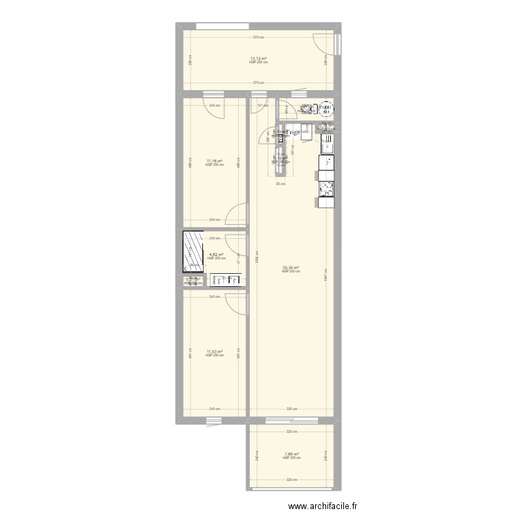 Exemple. Plan de 11 pièces et 87 m2