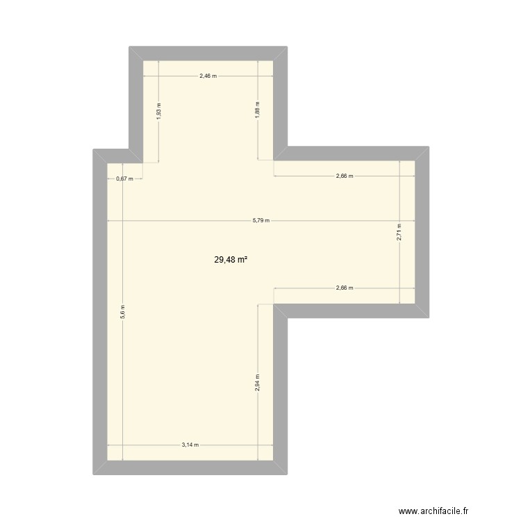 resse. Plan de 1 pièce et 29 m2