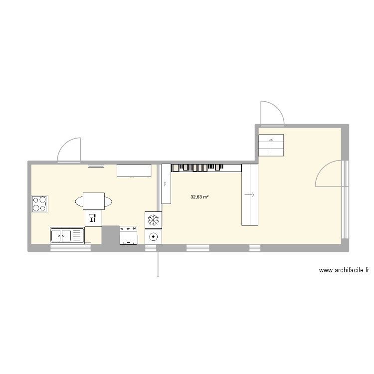 PPoly. Plan de 1 pièce et 33 m2