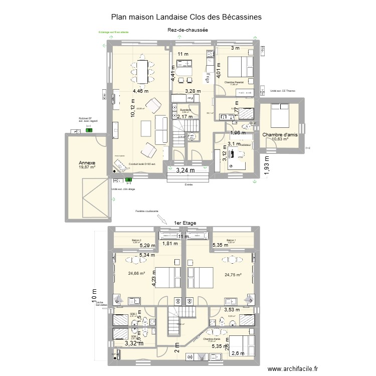 MAISON RDC CLOS DES BECASSINES GGE GCHE CUIS CTL PLUS. Plan de 19 pièces et 231 m2