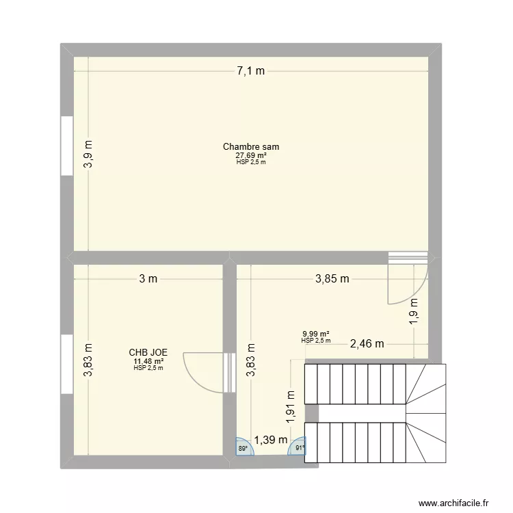 2EME ETAGE. Plan de 3  et 49 m²