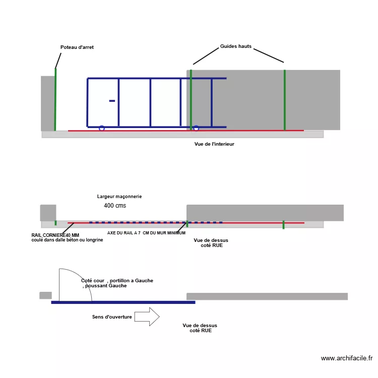 plan pose rail ma&ccedil;onneries 4 m ouverture a droite. Plan de 