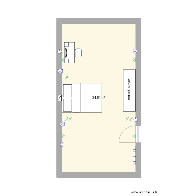 FLORE CHAMBRE. Plan de 1 pièce et 25 m2
