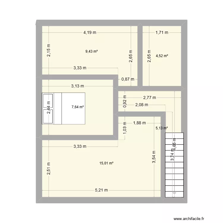 2EME ETAGE V2. Plan de 5 pièces et 42 m²