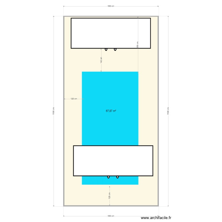 Piscine 05. Plan de 1 pièce et 68 m2