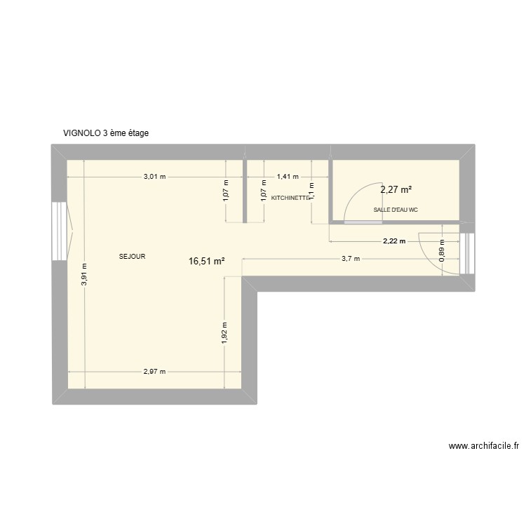 VIGNOLO. Plan de 2 pièces et 19 m2