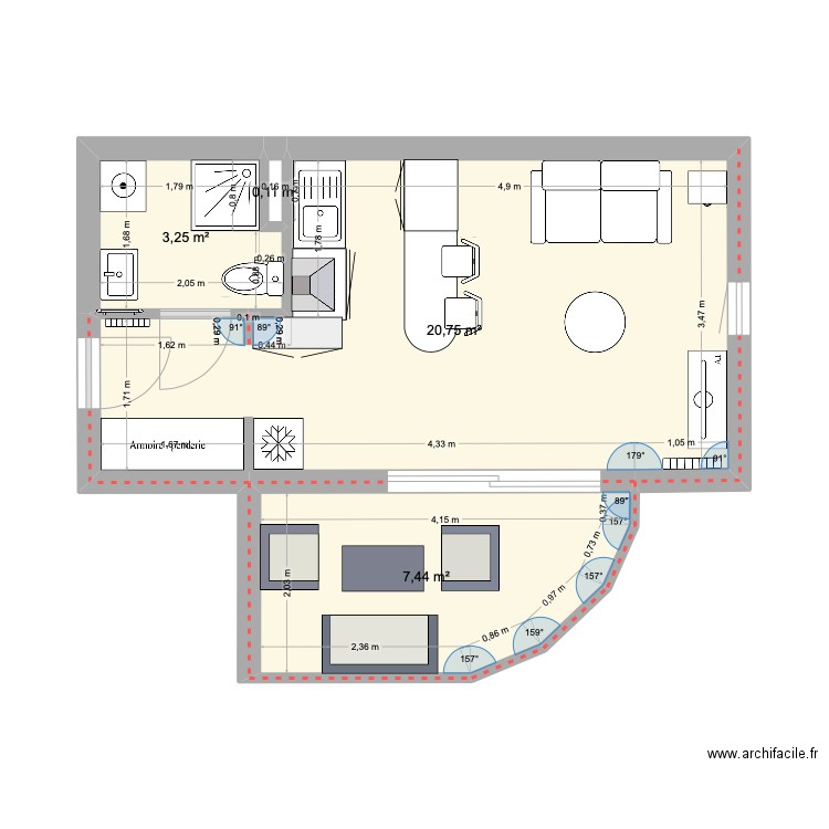 bella vista. Plan de 4 pièces et 32 m2