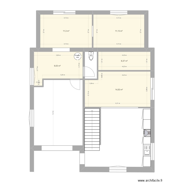 lila bas actuel. Plan de 5 pièces et 52 m2