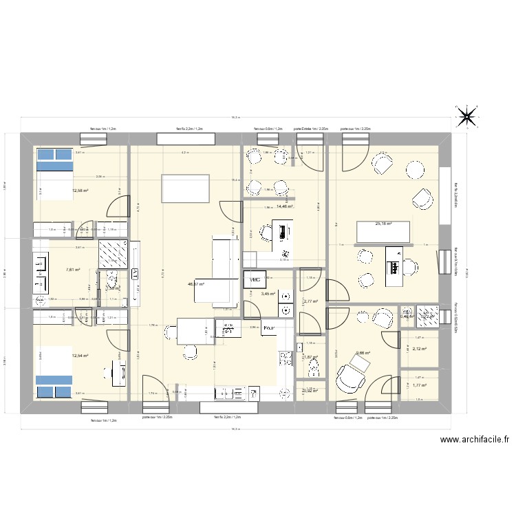 plan version 4. Plan de 16 pièces et 145 m2