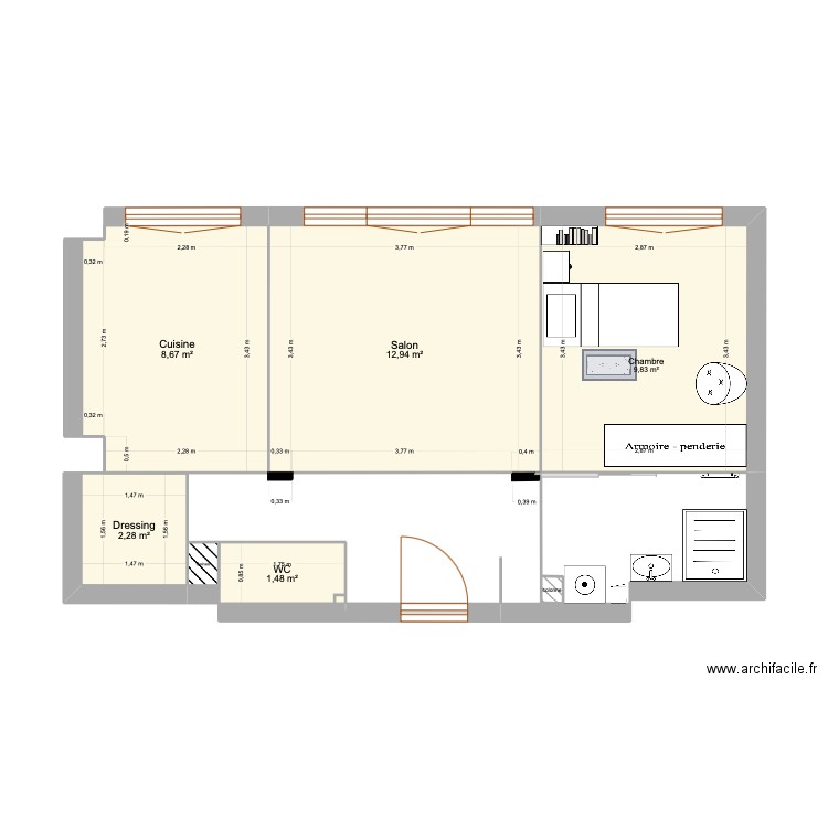 Antony V2. Plan de 7 pièces et 36 m2