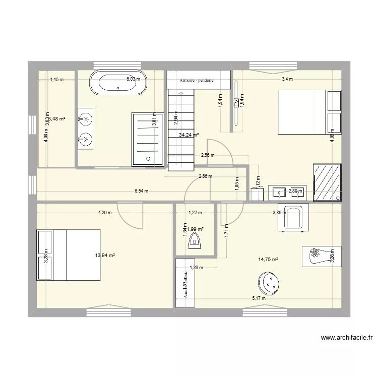 Montesson R+1. Plan de 5  et 72 m²