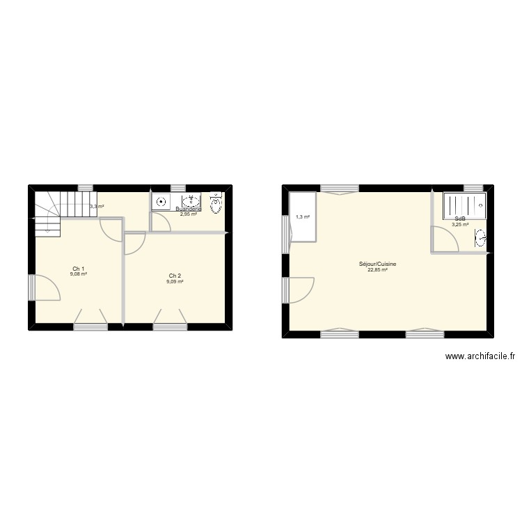 Plan Plancahrd 1. Plan de 7 pièces et 53 m2