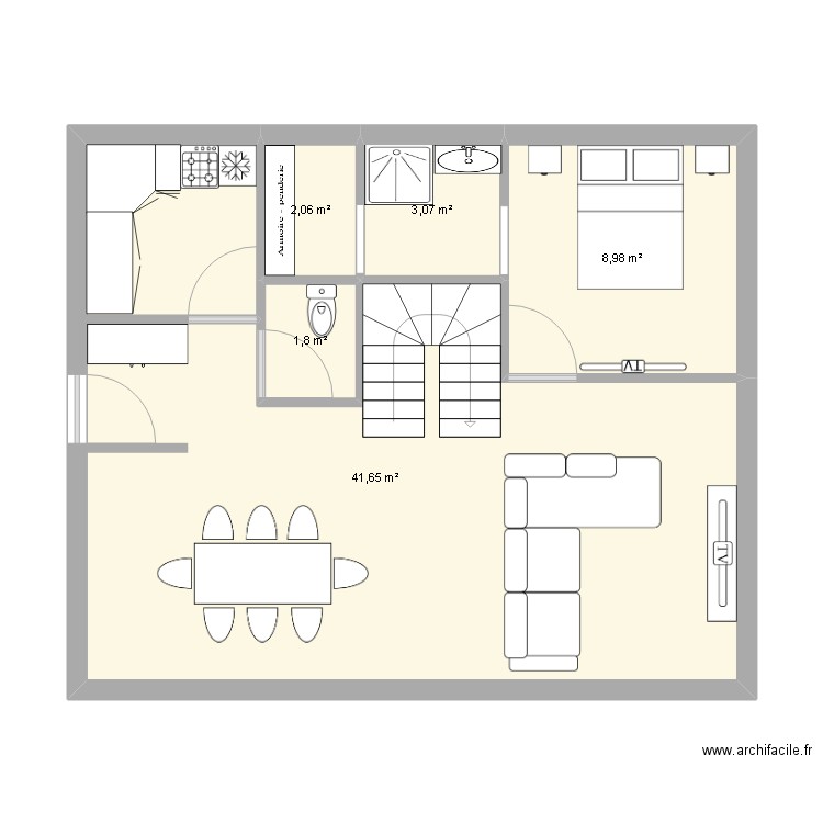 MAISON 3. Plan de 5 pièces et 58 m2