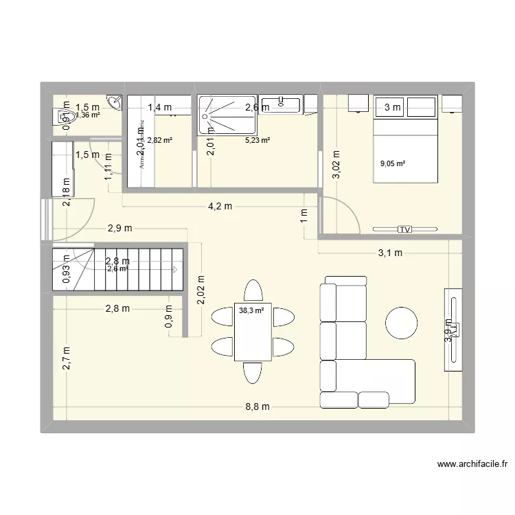 MAISON 3. Plan de 6  et 59 m²