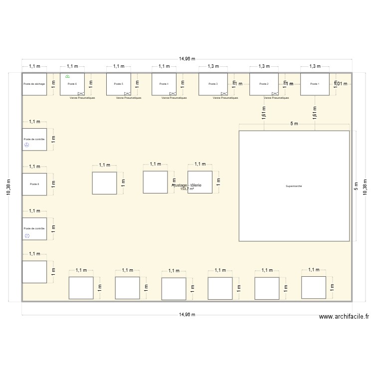 Lay-out Ajustage tôlerie. Plan de 1 pièce et 154 m2