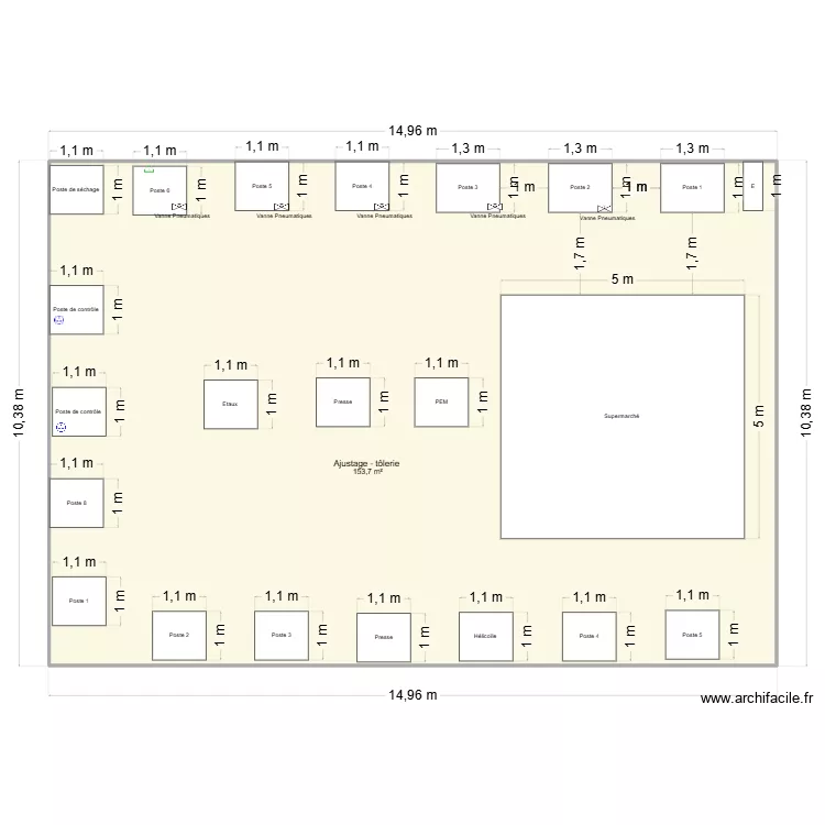 Lay-out Ajustage t&ocirc;lerie. Plan de 1  et 154 m²