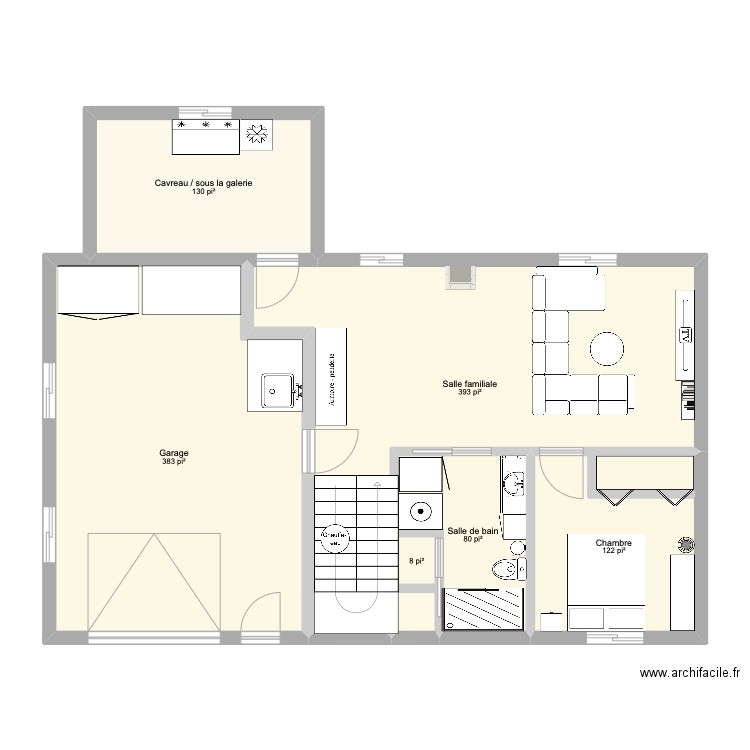 Sous-sol. Plan de 6 pièces et 104 m2