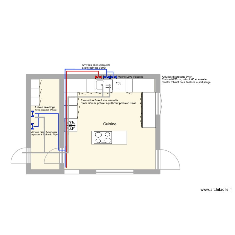 cuisine lambesc Plomberie. Plan de 2 pièces et 22 m2