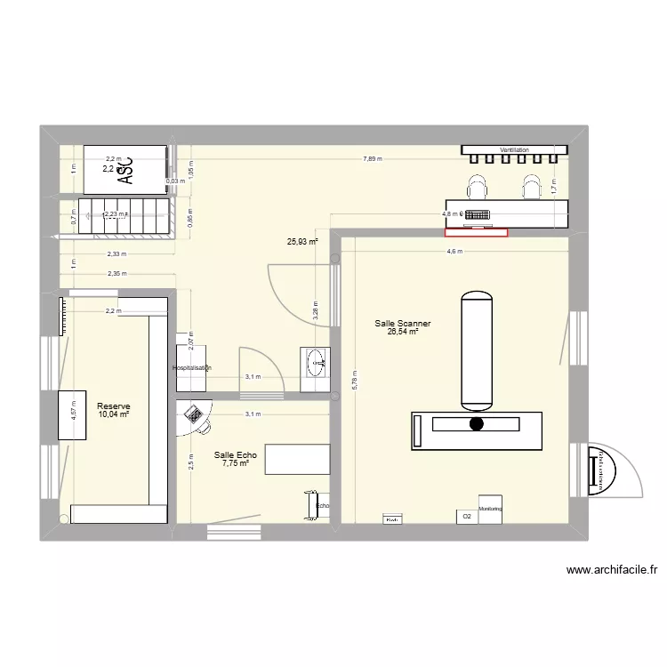 Etage Scanner. Plan de 6  et 74 m²