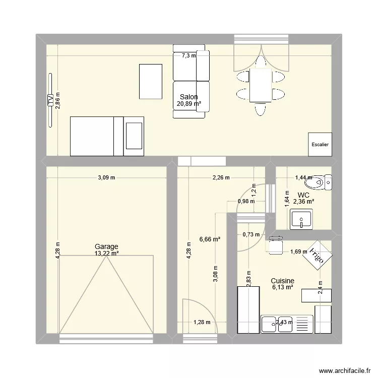 Mme.M. Plan de 5  et 49 m²