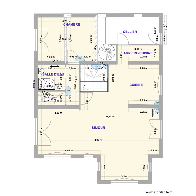 Rez de chaussée max. Plan de 3 pièces et 80 m2