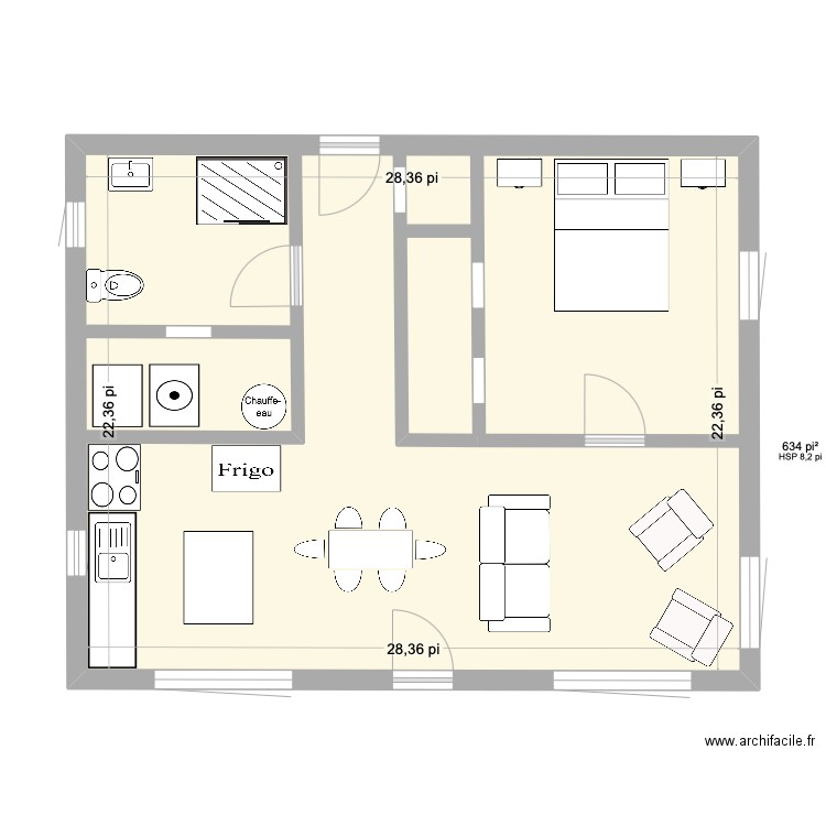 Charline 2. Plan de 1 pièce et 59 m2