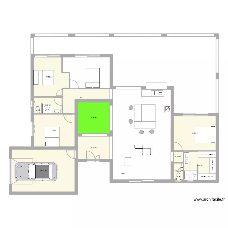 Plan avec patio. Plan de 11  et 97 m²