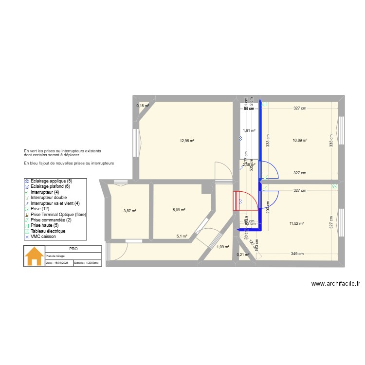 Apres travaux. Plan de 16 pièces et 114 m2