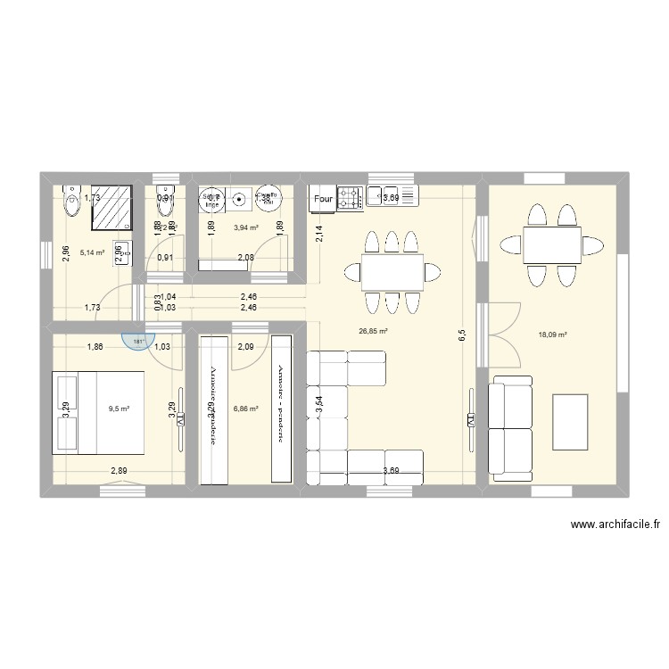 holiday f modifé. Plan de 5 pièces et 72 m2