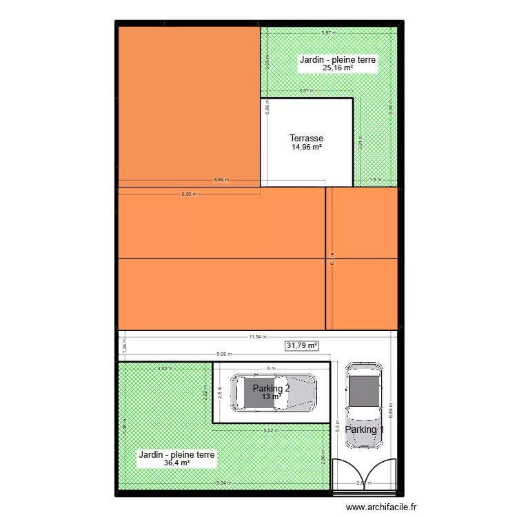 P0.0 PLAN DE MASSE APRES - PROJET GOMMENDY. Plan de 20  et 225 m²