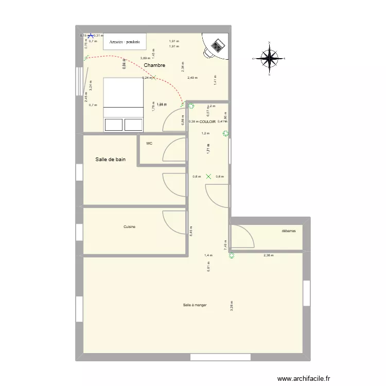 appartement F2 Yusuf 2TNE2. Plan de 6 pièces et 65 m²