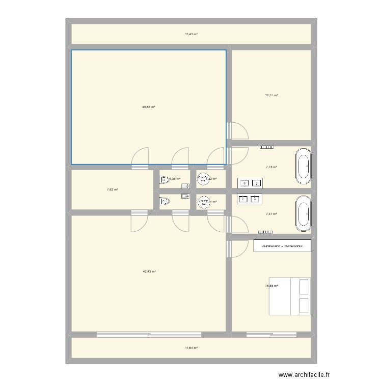 projet. Plan de 12 pièces et 166 m2