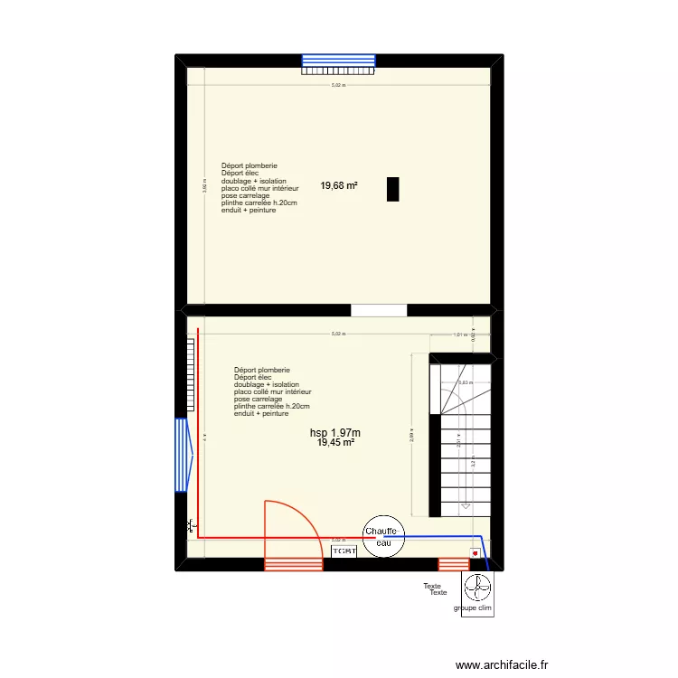 Martel - sous-sol. Plan de 2  et 39 m²