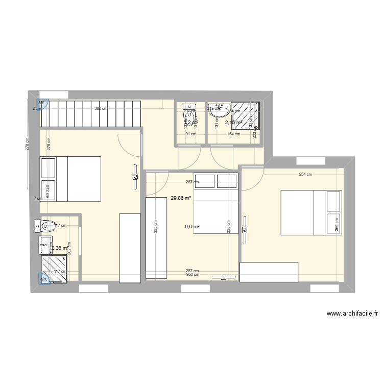 ETAGE VUE NORD 6. Plan de 5 pièces et 65 m2