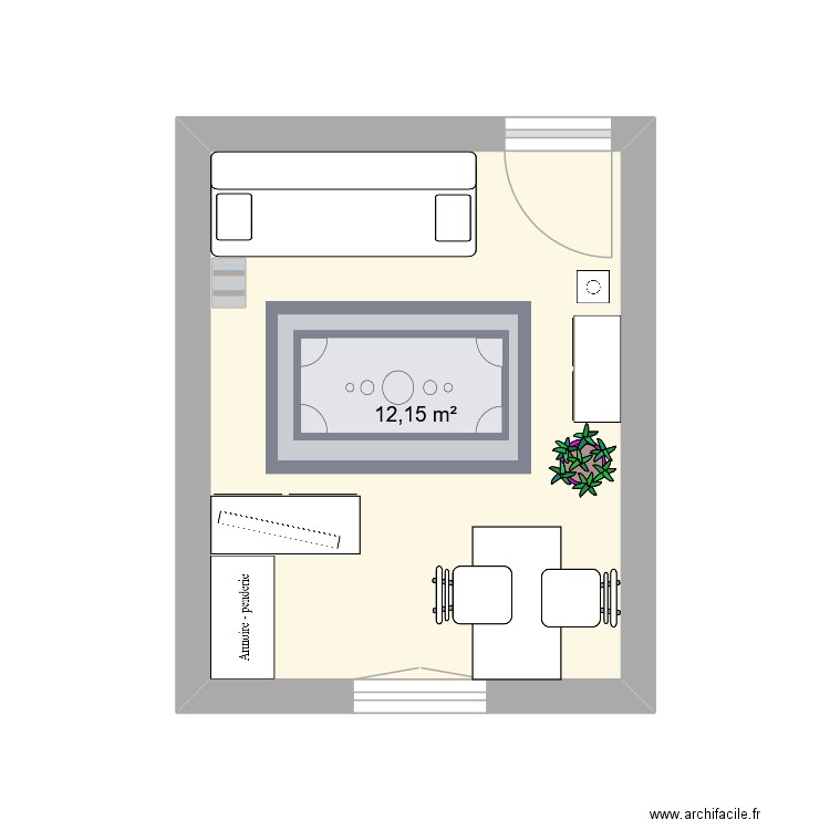 Prieuré salon. Plan de 1 pièce et 12 m2