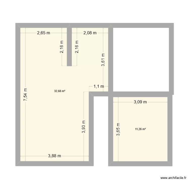 1 &eacute;tage modifi&eacute;. Plan de 2  et 44 m²