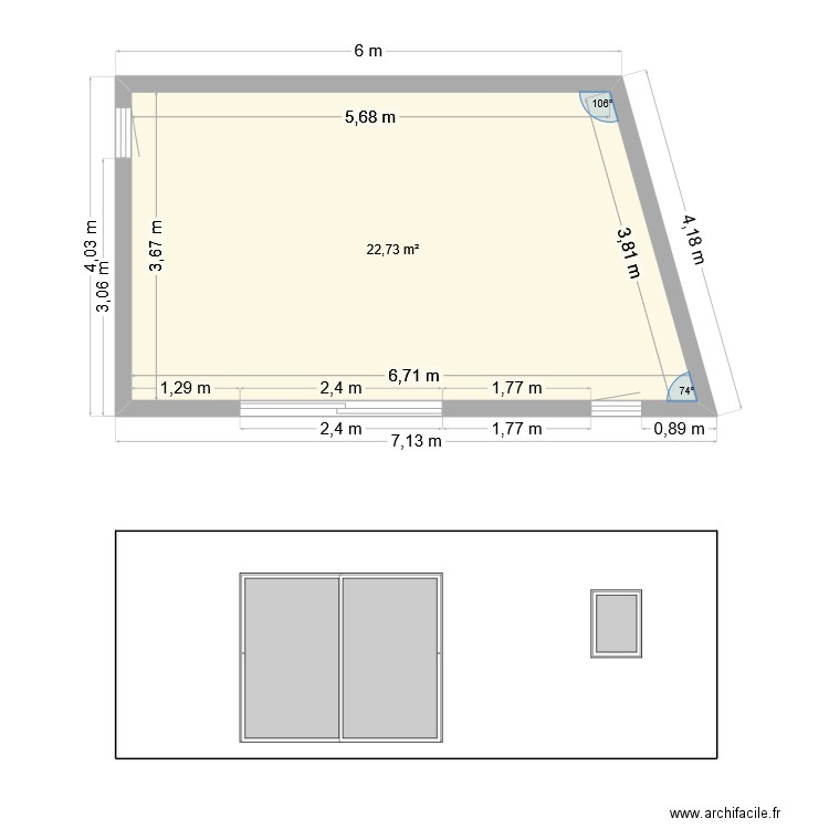 STUDIO JARDIN. Plan de 1 pièce et 23 m2