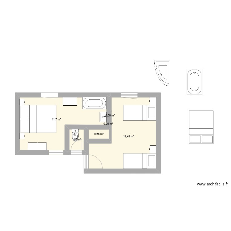 Création salle de bain 2. Plan de 6 pièces et 26 m2