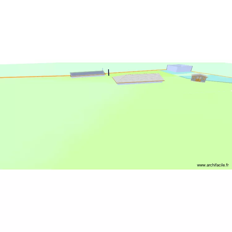 Etat projet&eacute; 3D : Abris + toitures + cabane et 3D. Plan de 4  et 267 m²