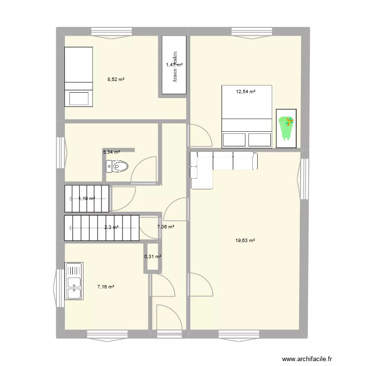 Maison + Modif WC SDB. Plan de 13  et 138 m²