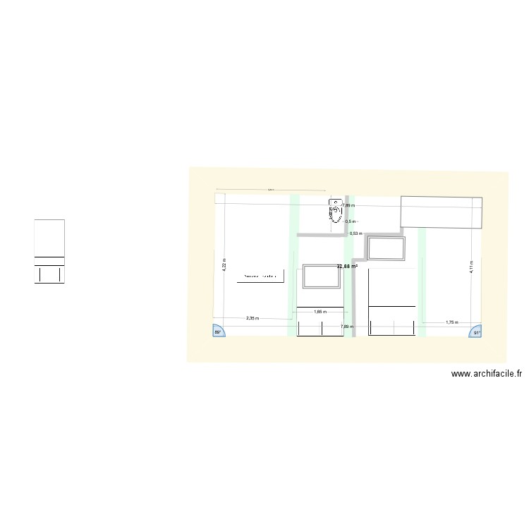 grenier mérens2. Plan de 1 pièce et 33 m2