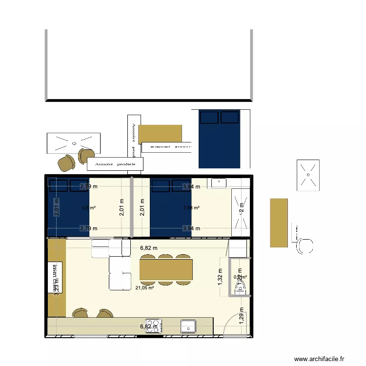 aqueduc option 2. Plan de 4 pièces et 35 m²