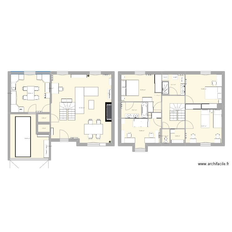 Maison. Plan de 19 pièces et 176 m2