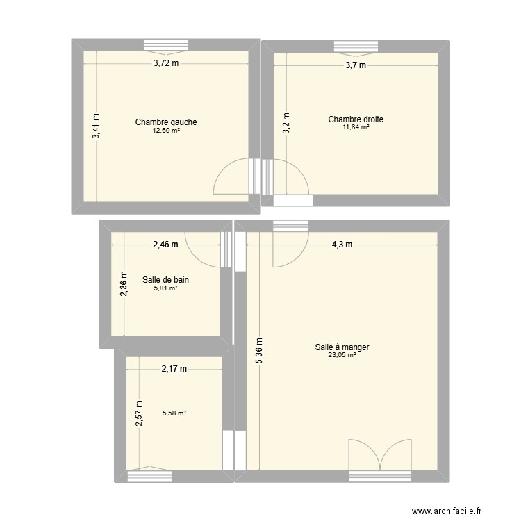 V2 Targon. Plan de 5 pièces et 59 m2
