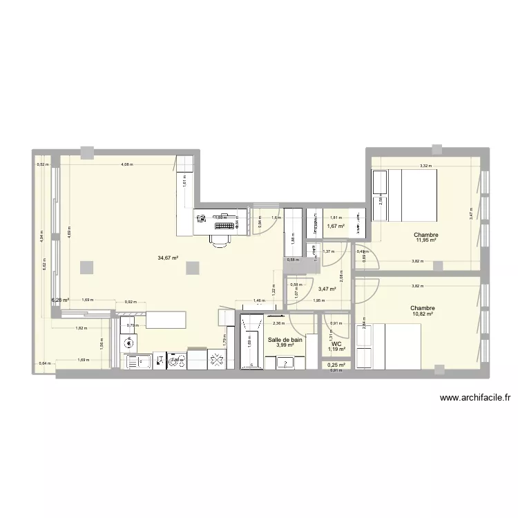 Corneille Vide. Plan de 9  et 74 m²