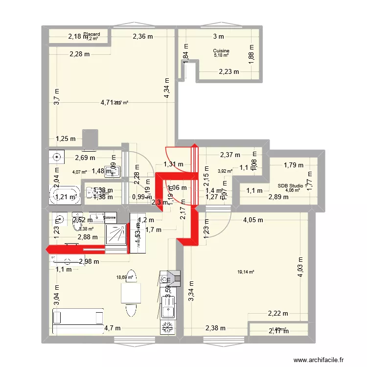 Studios Thyez 2&egrave;me &eacute;tage OK Essai 1. Plan de 15  et 258 m²
